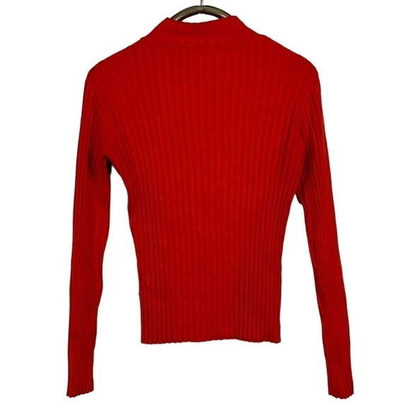 OBERMEYER DIVINE MOCK NECK ORANGE RIBBED CABLE KNIT STRETCH PULLOVER SKI SWEATER - Picture 4 of 14